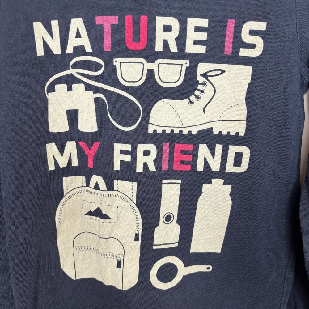 Tea Collection Girls Nature is my Friend long SleeveTop Size 5 Navy Outdoor - Picture 2 of 5